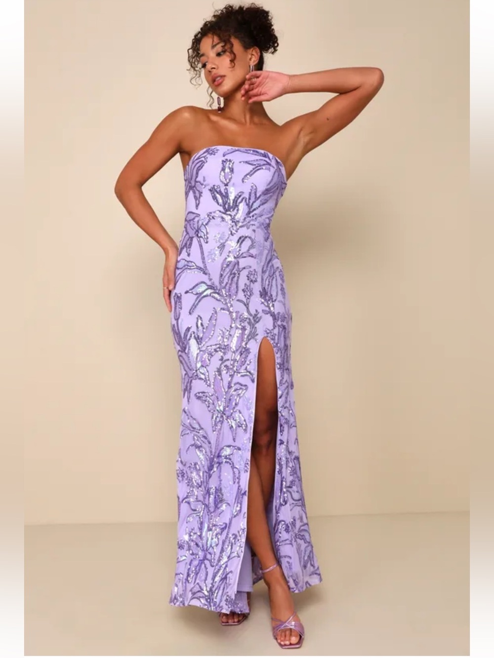NWT Lulus Shimmering Icon Lavender Sequin Lace-Up Strapless Maxi Dress